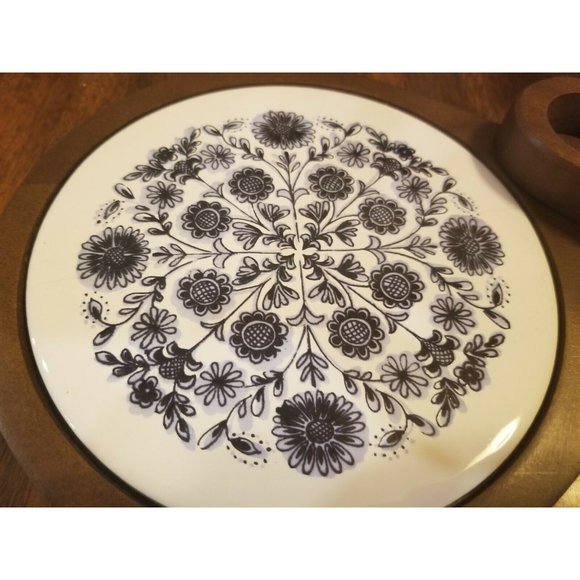 Haddon Hall Eatons Cheese Plate Floral Wood And China With Box Unused open - Picture 1 of 6